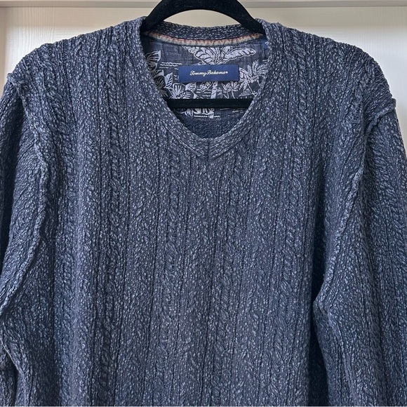 Tommy Bahama Cable Knit Pullover Cotton Sweater Blue Size Large - Picture 2 of 8